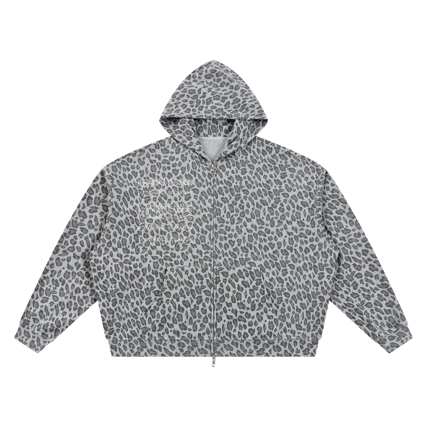 Unisex Leopard Print Waffle Full Zip Hoodie