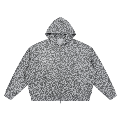 Unisex Leopard Print Waffle Full Zip Hoodie