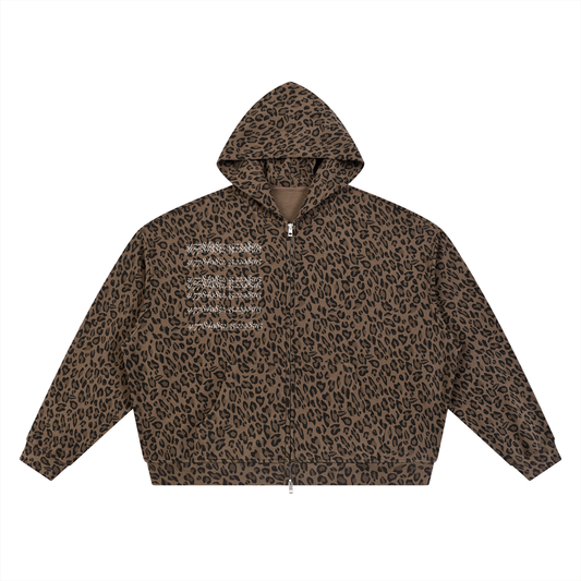 Unisex Leopard Print Waffle Full Zip Hoodie
